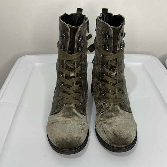 Report Olive Army Green Velvet Huey Boots Women's Size 6.5 cm Zip Up and Lace Up - Picture 6 of 16